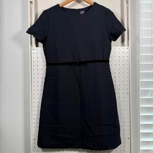Gap Mini Dress Women's Black Belted Bow Short Sleeve A-Line Zipper - Size 6